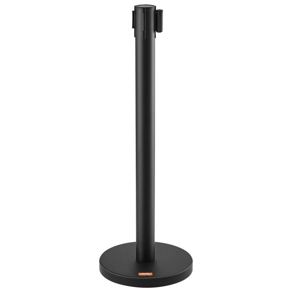 VEVOR Crowd Control Stanchions, 2-Pack Crowd Control Barriers, Carbon Steel Baking Painted Stanchion Queue Post with 6.5FT Black Retractable Belt, Belt Barriers Line Divider for Exhibition, Airport