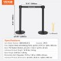 VEVOR people guidance system barrier tape barrier stand 2-piece, 2 mx 48 mm black retractable belt, iron people guidance system barrier post suitable for airports, trade fairs, competition venues, etc.