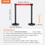 VEVOR People Guidance System Barrier Tape Black Barrier Post 2 Pieces 3.3mx48mm Retractable Red Belt Carbon Steel People Guidance System Barrier Post for Airports Shopping Mall