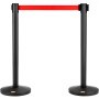 VEVOR People Guidance System Barrier Tape Black Barrier Post 2 Pieces 3.3mx48mm Retractable Red Belt Carbon Steel People Guidance System Barrier Post for Airports Shopping Mall