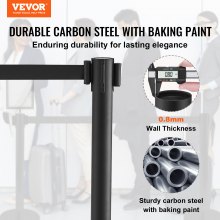 VEVOR people guidance system, barrier tape, barrier stand, 6 pieces, 2 m x 48 mm, black retractable belt, people guidance system, barrier posts with signs for airports, trade fairs, competition venues, etc.