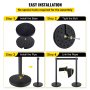 VEVOR 6PCS Black Belt Stanchion Queue Posts Stand Rope Retractable Crowd Barrier