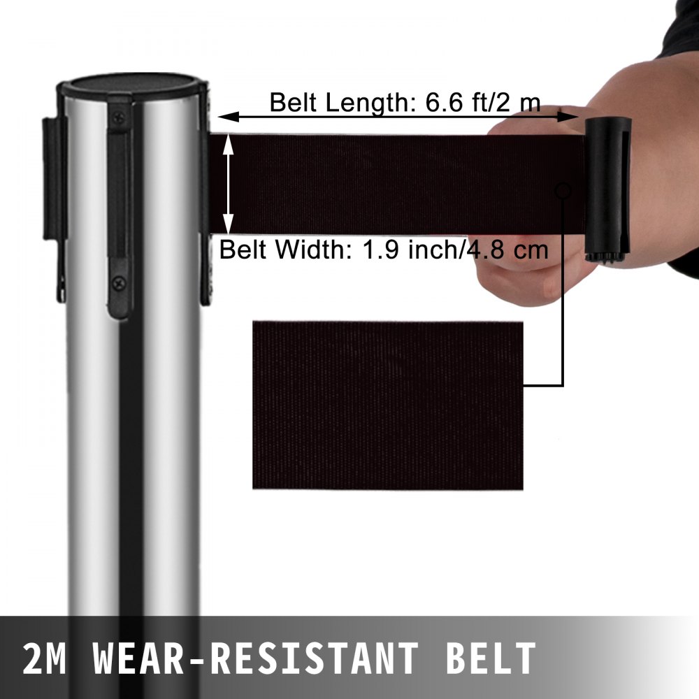 VEVOR Crowd Control Stanchion, 6-Pack Crowd Control Barrier, Carbon Steel Baking Painted Stanchion Queue Post with 3CS Retractable Belt & Fillable Base, Belt Barrier Line Divider, Easy Assembly
