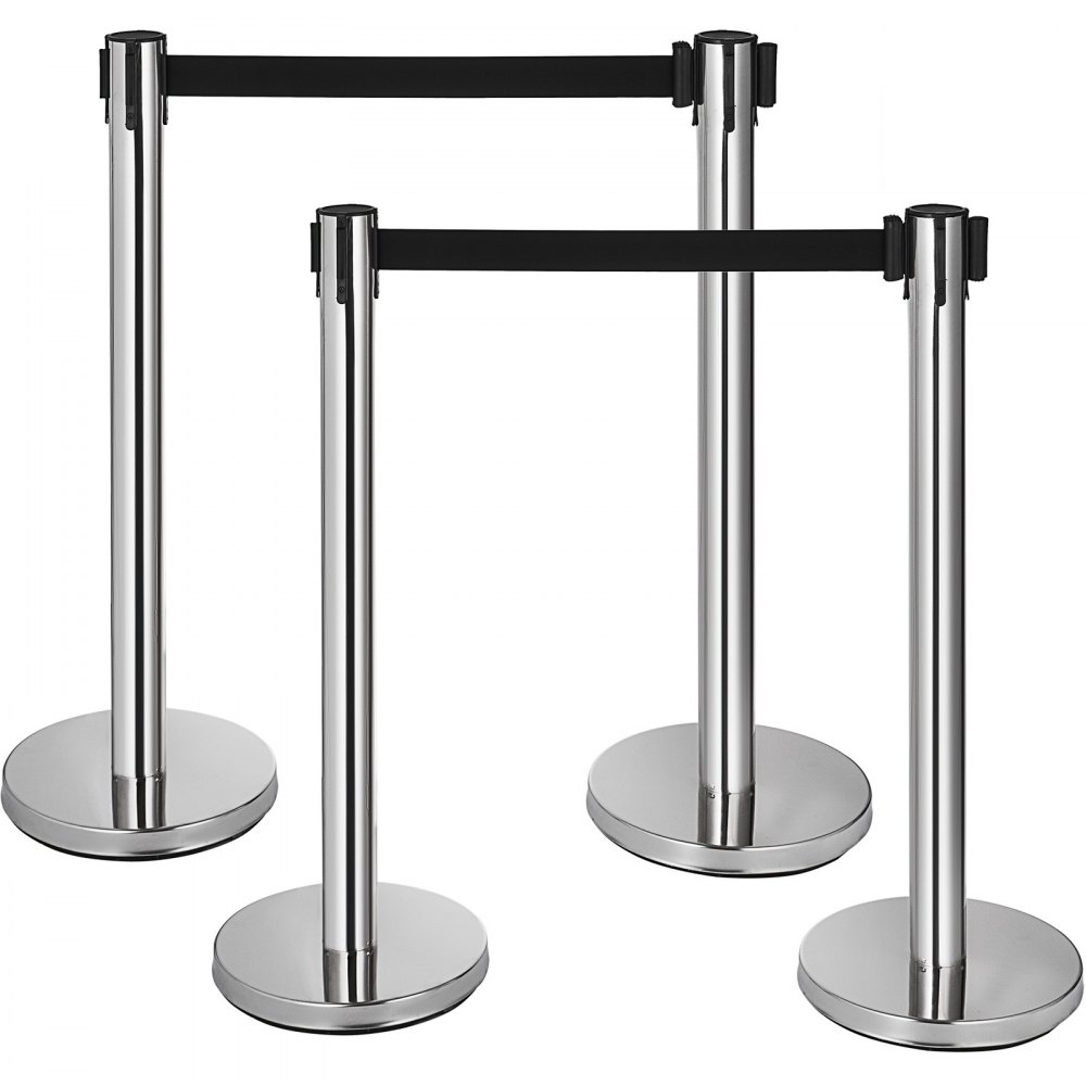 VEVOR Crowd Control Stanchion, 6-Pack Crowd Control Barrier, Carbon Steel Baking Painted Stanchion Queue Post with 3CS Retractable Belt & Fillable Base, Belt Barrier Line Divider, Easy Assembly
