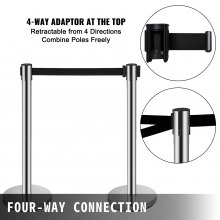 VEVOR Crowd Control Stanchions Barriers 6-Pack with 3PCS Retractable Belts for for crowd control in theaters, hotels, casinos, red carpet events, ticket offices