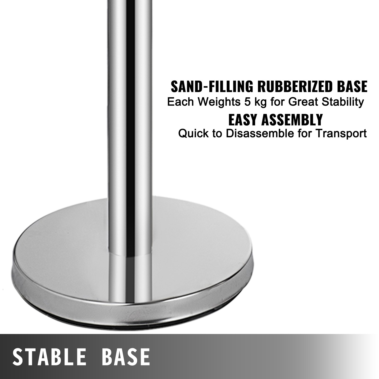 VEVOR Crowd Control Stanchion, 6-Pack Crowd Control Barrier, Carbon Steel Baking Painted Stanchion Queue Post with 3CS Retractable Belt & Fillable Base, Belt Barrier Line Divider, Easy Assembly
