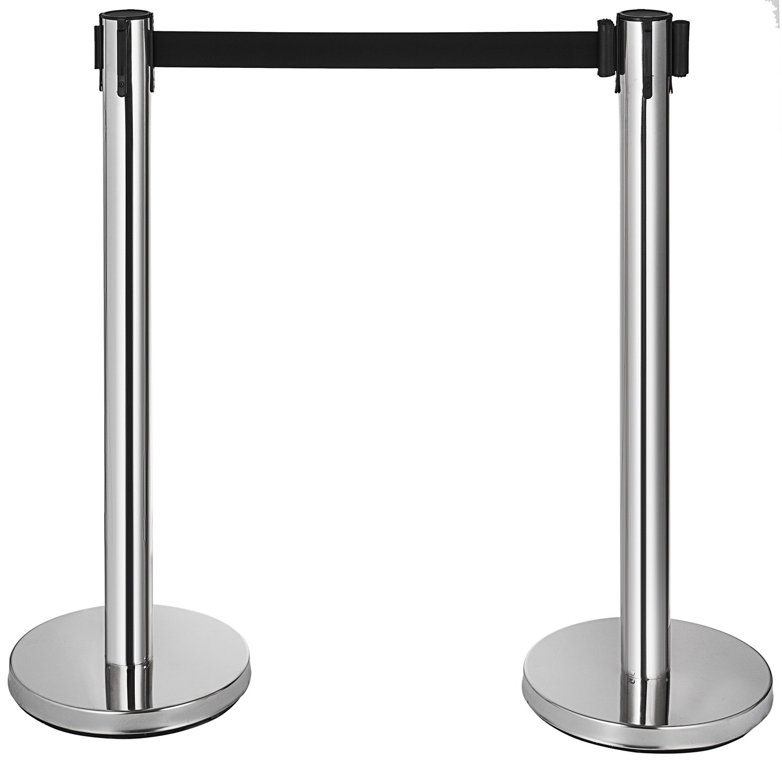VEVOR Crowd Control Stanchion, 6-Pack Crowd Control Barrier, Carbon Steel Baking Painted Stanchion Queue Post with 3CS Retractable Belt & Fillable Base, Belt Barrier Line Divider, Easy Assembly
