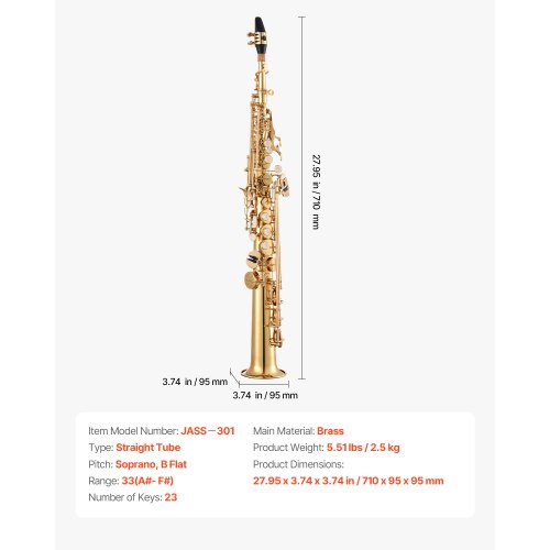 Saxofoon, Bb Sopraansaxofoon Gouden Lak Messing Sax met Instrument Case Mondstuk Nekband Reinigingsdoek Borstel voor Muzikanten Beginners Saxofoon, Bb Sopraansaxofoon Gouden Lak Messing Sax met Instrument Case Mondstuk Nekband Reinigingsdoek Borstel voor Muzikanten Beginners