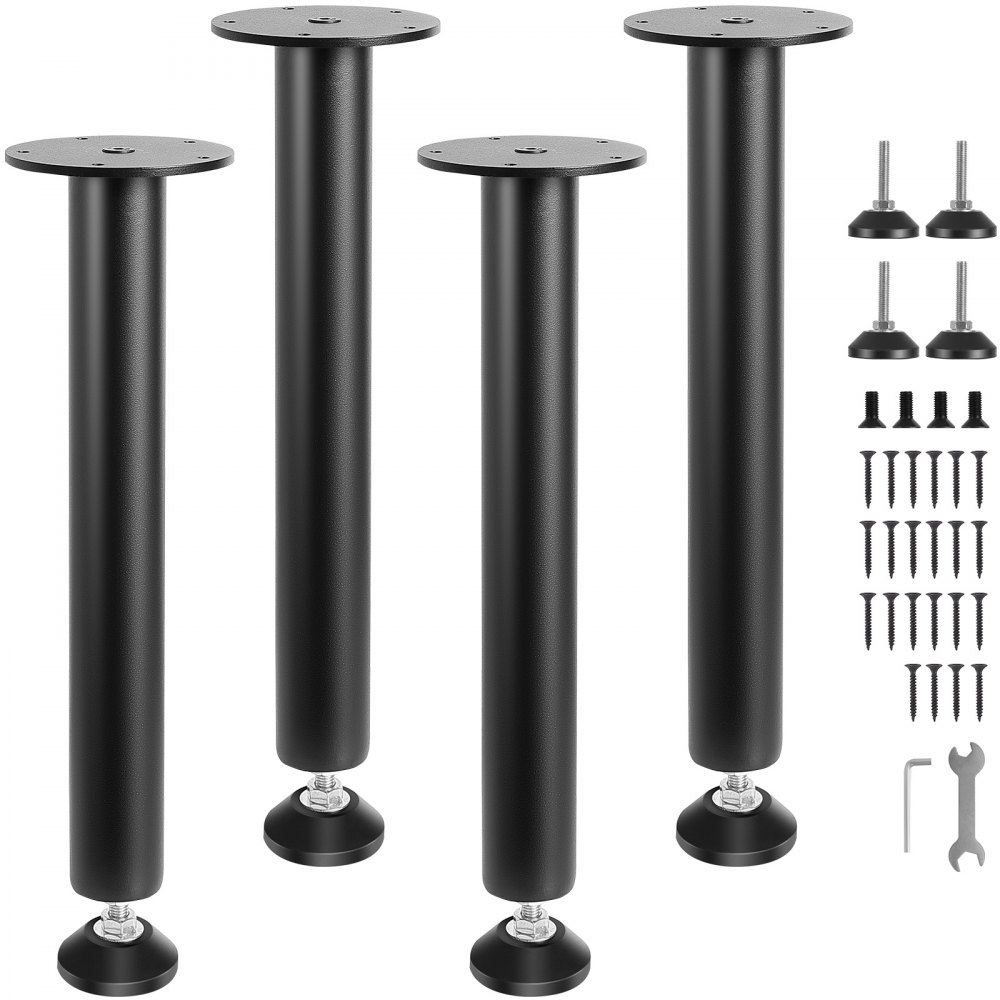VEVOR set of 4 table legs, height-adjustable table runners, 406 mm high, 110 mm mounting plate, carbon steel, matt black powder coating, table feet with rubber foot pads, 544 kg load capacity