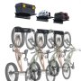 VEVOR bike storage rack holds multiple bikes vertically, with additional shelves for helmets and tools.