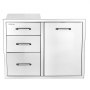 VEVOR buitenkeukenladecombinatie, 3 laden, 1 deur, roestvrij staal, voor grill-eilanden, terrasbars en grillstations, 762x572x521 mm (BxDxH), voor inbouwmontage, met zijkastje voor propaangasfles