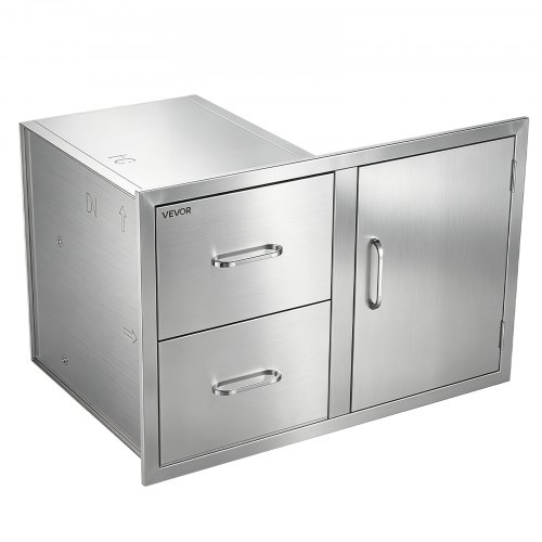 VEVOR Outdoor Keukenladecombinatie, 2 lades, 1 deur, roestvrij staal, ideaal voor grill-eilanden, terrasbars en grillstations, 825 x 520 x 550 mm (B x D x H), voor inbouwmontage, met handdoekrek in de deur.