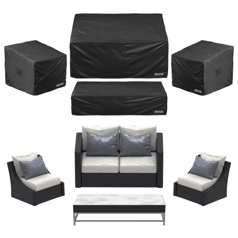 VEVOR Patio Furniture Cover 4-Piece Set, 420D Heavy Duty Waterproof Outdoor Dining Table and Chairs Cover Set, Lawn Patio Furniture Covers for Outdoor Sofa, Couch, Chairs, Coffee Table, Black