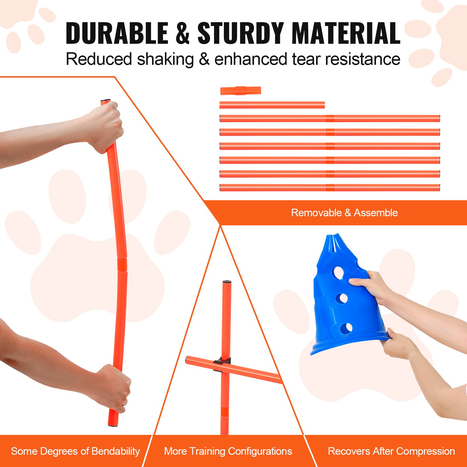 VEVOR Dog Agility Cone Set, 6-delige set - 12 kegels, 6 Agility-palen, Agility-trainingsuitrusting met in hoogte verstelbare dwarsbalk, Puppy Obstacle Course Launcher met kegel-opbergzak