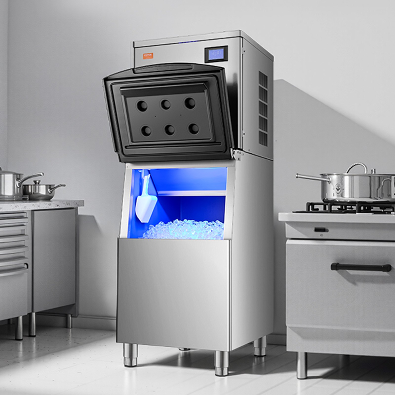 VEVOR Commerciële ijsmachine (163 kg/dag) met een grote opslagbak van 250 lbs, automatische zelfreinigende ijsmachine met touchscreen voor bar, café, restaurant, winkel, commercieel