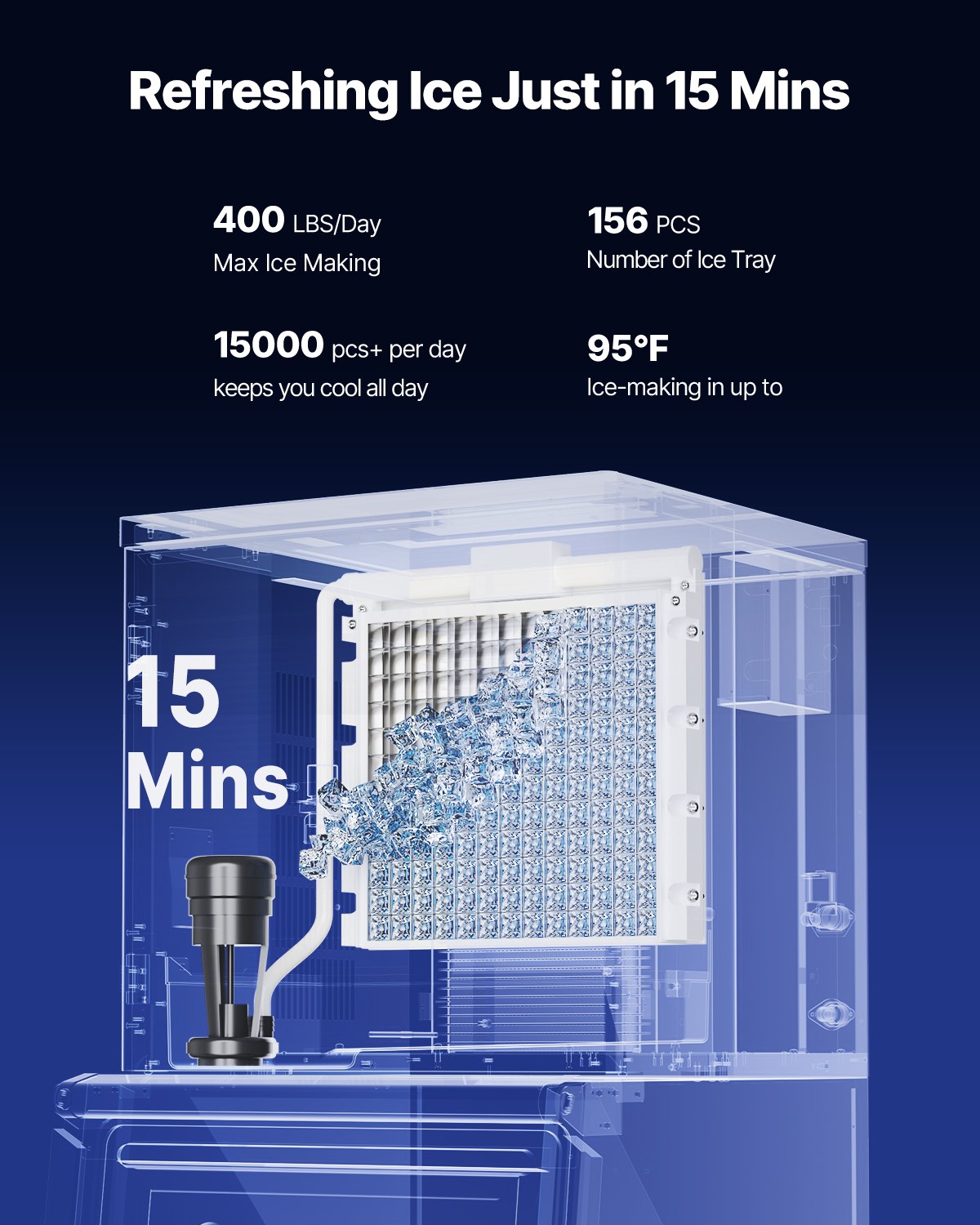 VEVOR Commercial Ice Maker Machine, 400LBS/24H Ice Making Machine with 250LBS Large Storage Bin, Auto Self-Cleaning Ice Maker Machine with Touchscreen for Bar Cafe Restaurant Business Commercial