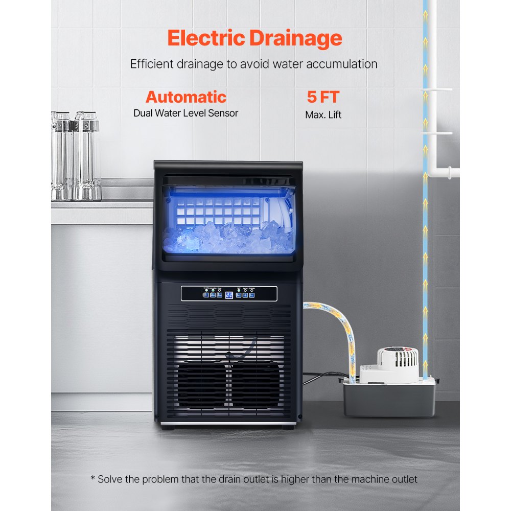 VEVOR 80lbs/24H Commercial Ice Maker Machine, 12lbs Storage Capacity Ice Maker with Drain Pump, 36 Ice Cubes in 15 Minutes, LED Digital Display Freestanding Self-Cleaning for Bar Office Restaurant