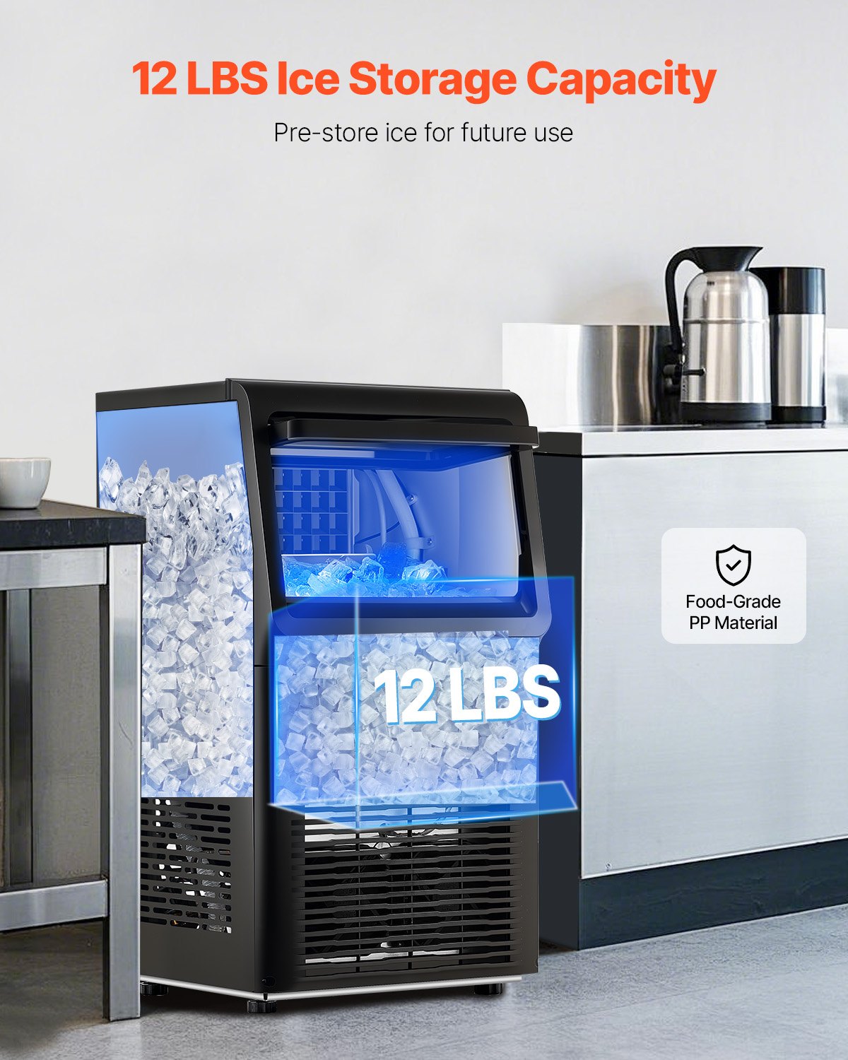 VEVOR commerciële ijsmachine (36,3 kg/dag) met 5,4 kg opslagcapaciteit en afvoerpomp, 36 ijsblokjes in 15 minuten, LED-digitaal display, zelfreinigende ijsmachine voor bar-restaurant