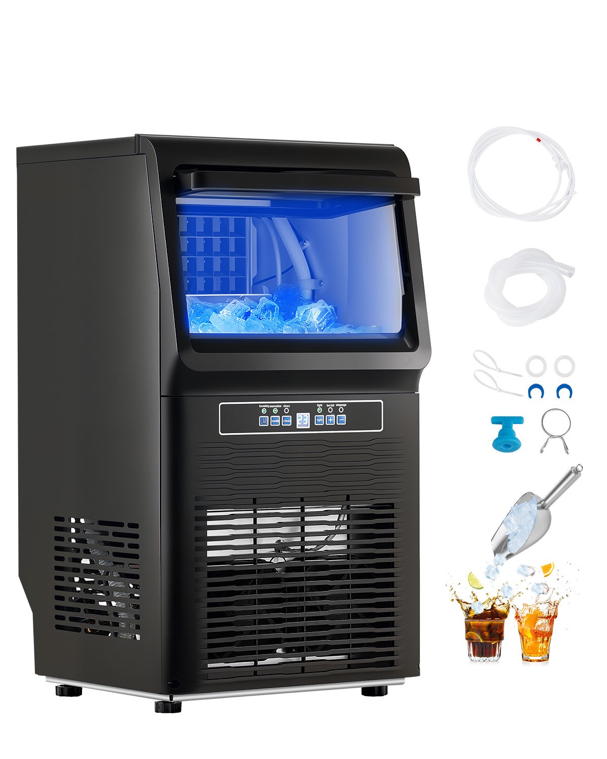 VEVOR commerciële ijsmachine (36,3 kg/dag) met 5,4 kg opslagcapaciteit en afvoerpomp, 36 ijsblokjes in 15 minuten, LED-digitaal display, zelfreinigende ijsmachine voor bar-restaurant
