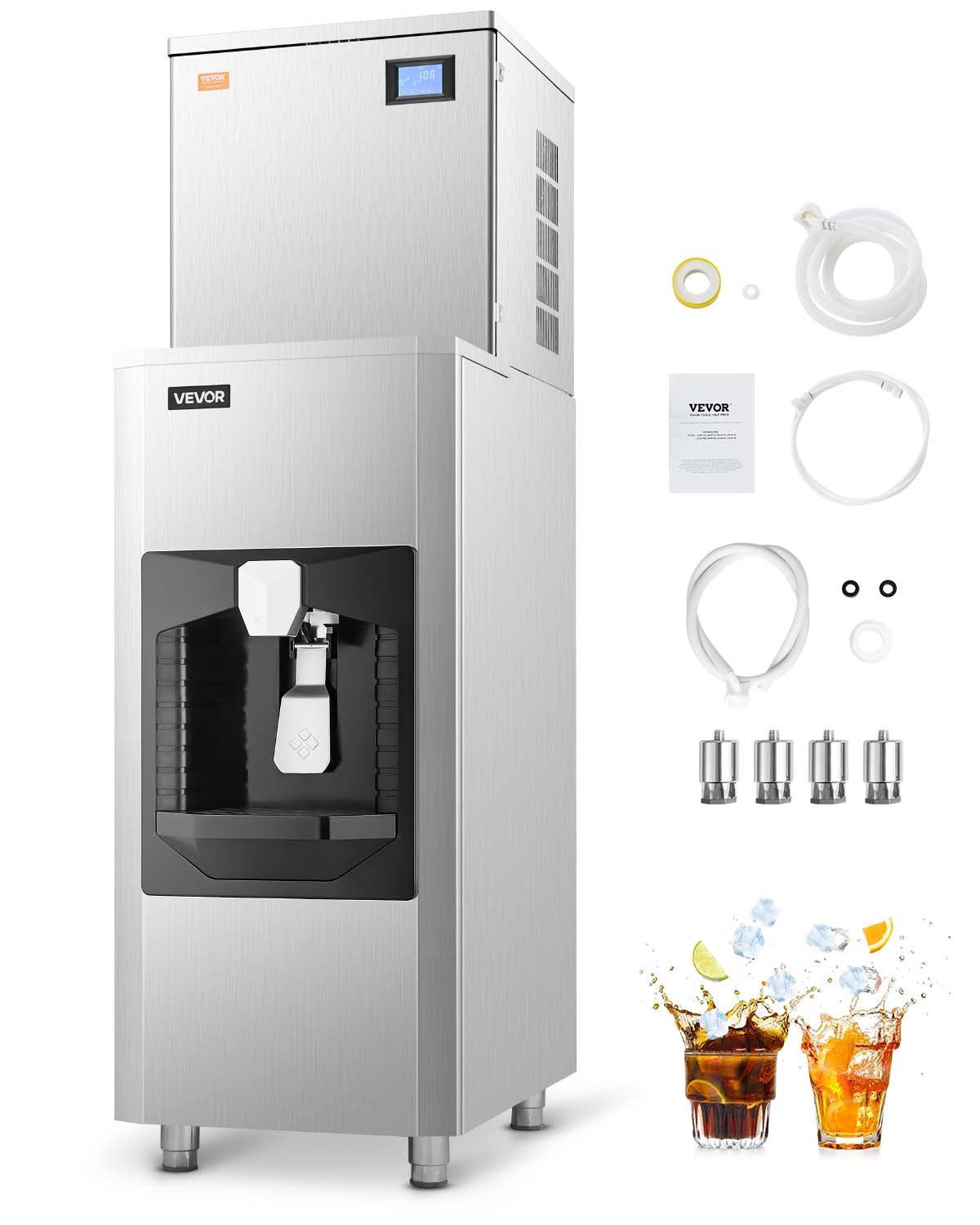 VEVOR Commerciële ijsmachine, 200 kg/dag, grote ijsbak van 80 kg en automatische ijsdispenser (9 kg/min), zelfreinigende ijsmachine met touchscreen voor bar, café, restaurant