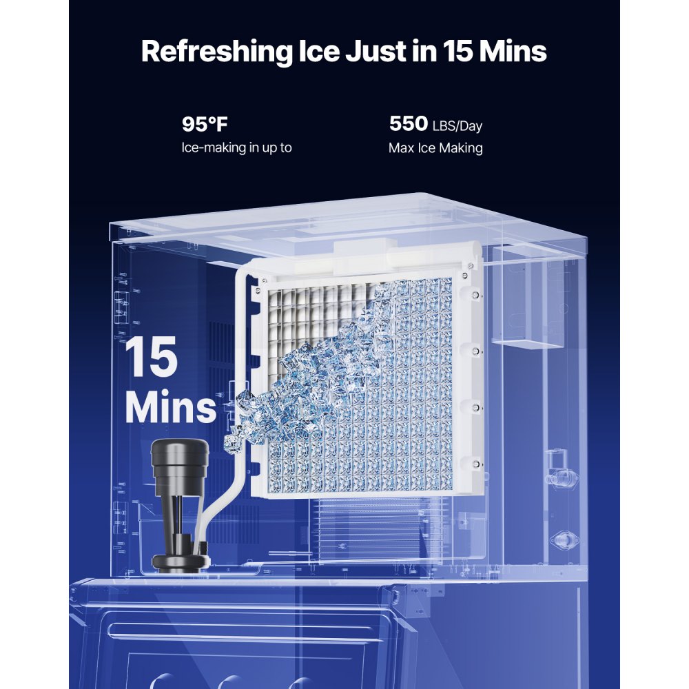 VEVOR Commercial Ice Maker Machine, 550LBS/24H Ice-Making Machine with 300LBS Large Storage Bin, Auto Self-Cleaning Ice Maker with Touchscreen for Bar Cafe Restaurant Business Commercial