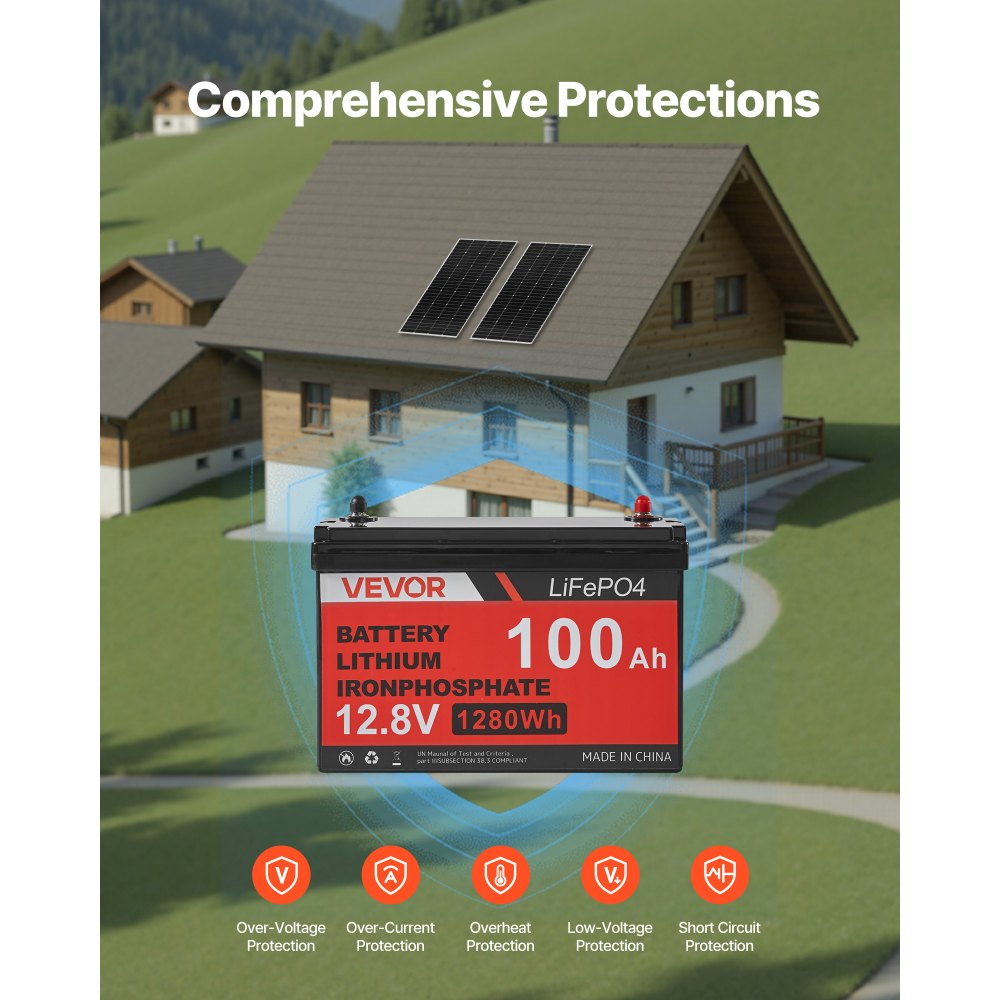 VEVOR 400W 12V zonnepaneel complete set, 2 stuks 200W monokristallijne zonnepanelen + 12,8V 100Ah LiFePO₄ accu + 40A MPPT laadregelaar + 1000W omvormer voor campers, huizen, campings, boten, off-grid