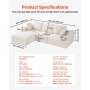 VEVOR Modular Sectional Sofa, L Shaped Modular Sofa with Chaise, Cloud Sectional Couch with High Rebound Sponge and Density, Upholstered Corduroy Couch with Cushion for Living Room, Apartment, Beige