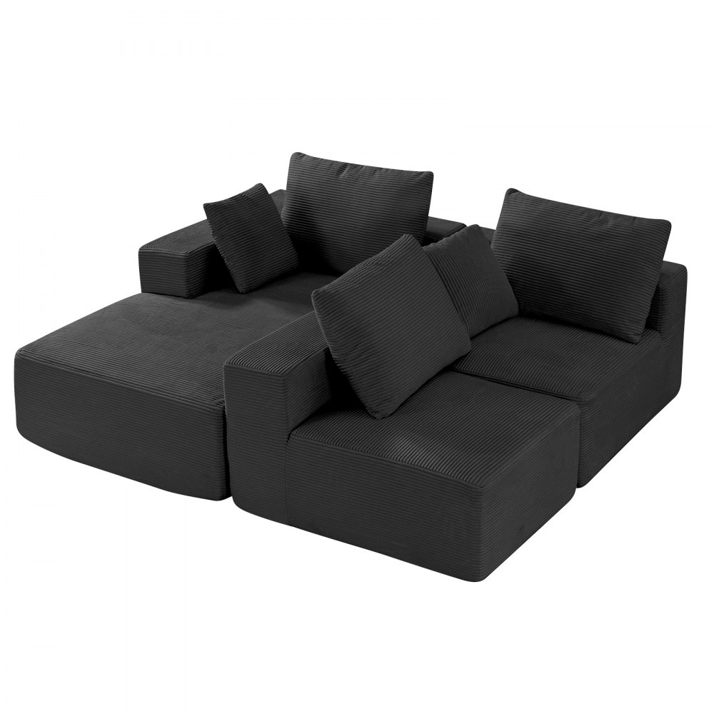 VEVOR Modular Sectional Sofa, L Shaped Modular Sofa with Chaise, Cloud Sectional Couch with High Rebound Sponge and Density, Upholstered Corduroy Couch with Cushion for Living Room, Bedroom, Black