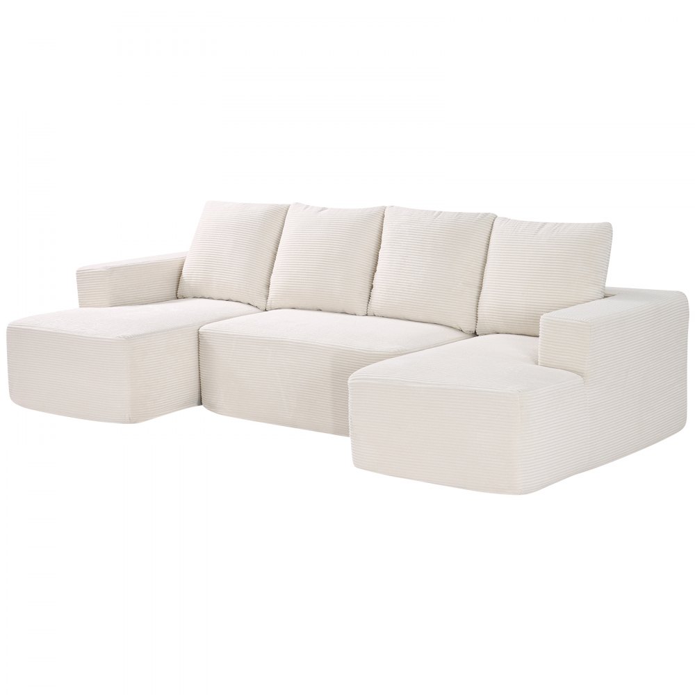 VEVOR Modulaire Bank U-vormige Hoekbank met Hoogwaardig Veerkrachtig Schuim en Hoogwaardig Gestoffeerde Corduroy Bank (Laadvermogen 545 kg) met Kussens voor Woonkamer Appartement Beige