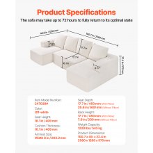 VEVOR Lounge Sofa Modulaire Sofa U-vormige Modulaire Sofa met Kussens Beige Bank 256cm