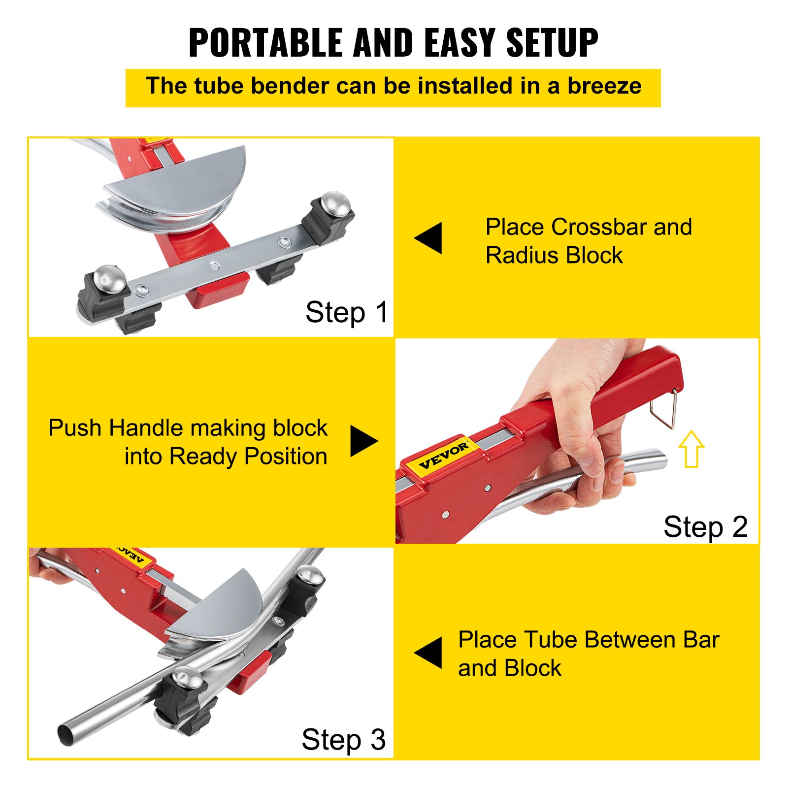 VEVOR Pipe Bender, 7 Dies 1/4-7/8 inch 6-22 mm Refrigeration Ratchet Pipe Bender Set, 90° Manual Pipe Bender with Reverse Bend Attachment for HVAC