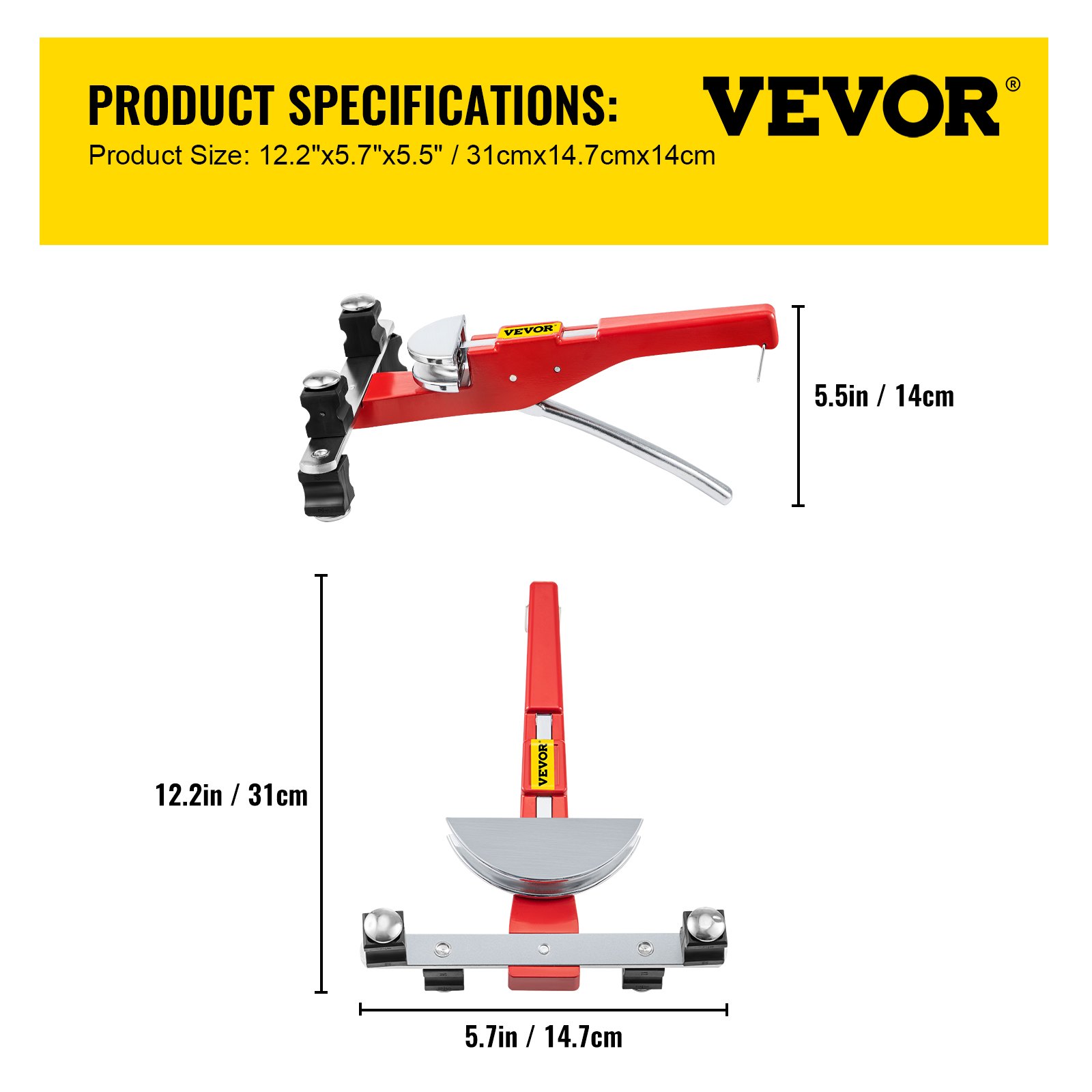 VEVOR Pipe Bender, 7 Dies 1/4-7/8 inch 6-22 mm Refrigeration Ratchet Pipe Bender Set, 90° Manual Pipe Bender with Reverse Bend Attachment for HVAC