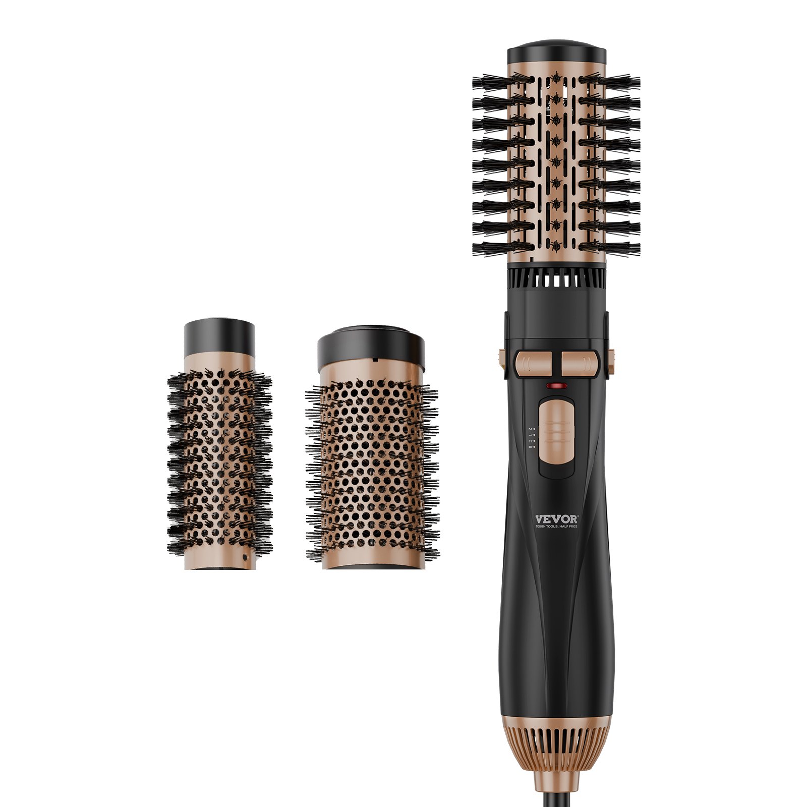 VEVOR Hot Air Brush, haarstyler, ionische hot air stylingborstelset met 3 keramische gecoate borstelkoppen (40/50/50 mm), 4-in-1 airstyler en volumizer, föhnborstel met 3 temperaturen voor het stijlen en krullen