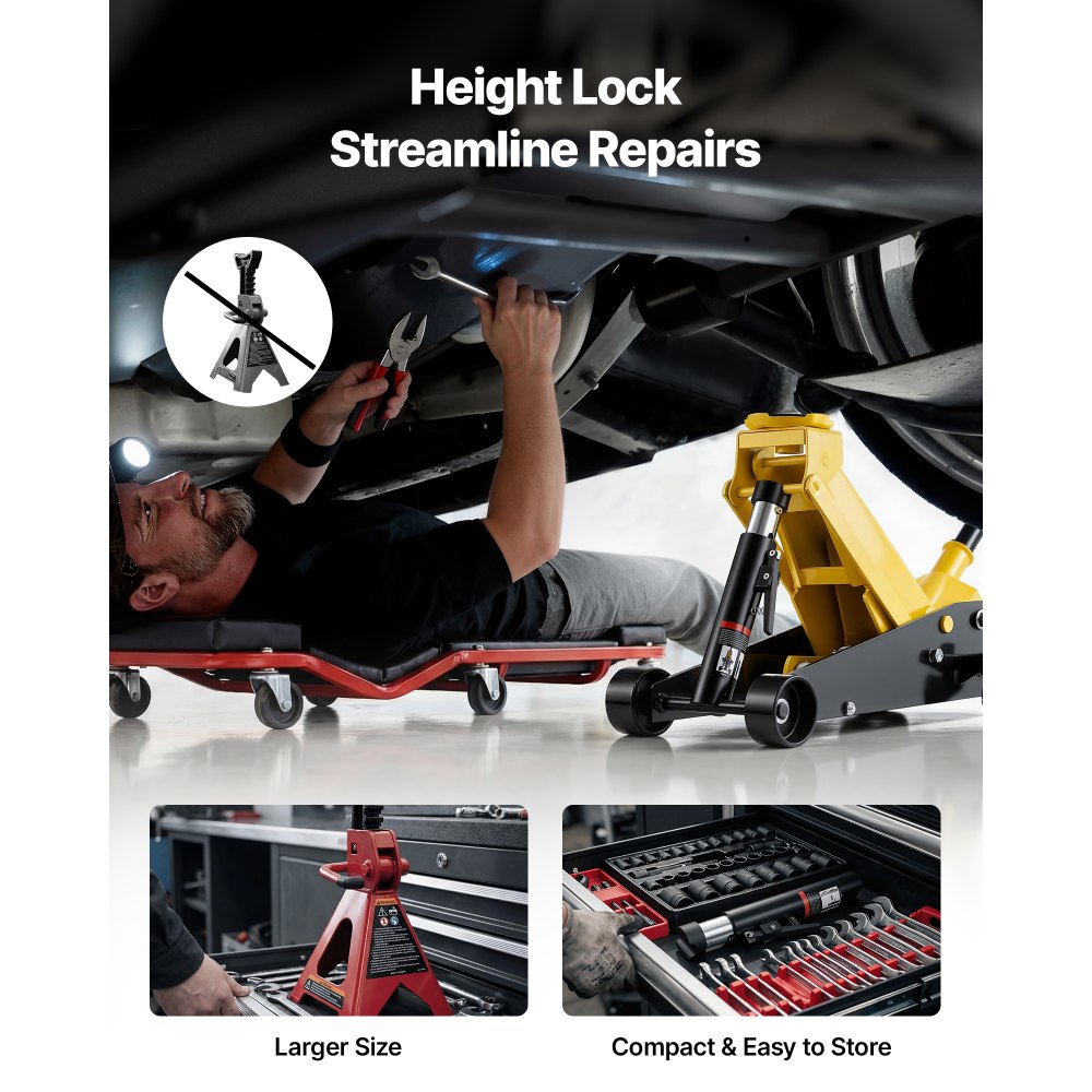 VEVOR hydraulische krik met een dagelijks hefvermogen van 3 ton, hydraulische krik met een hefhoogte van 130-500 mm, 125 mm rubberen steun en enkele cilinder, stalen autokrik met 360° mobiliteit voor auto's, SUV's, pick-ups en werkplaatsen.