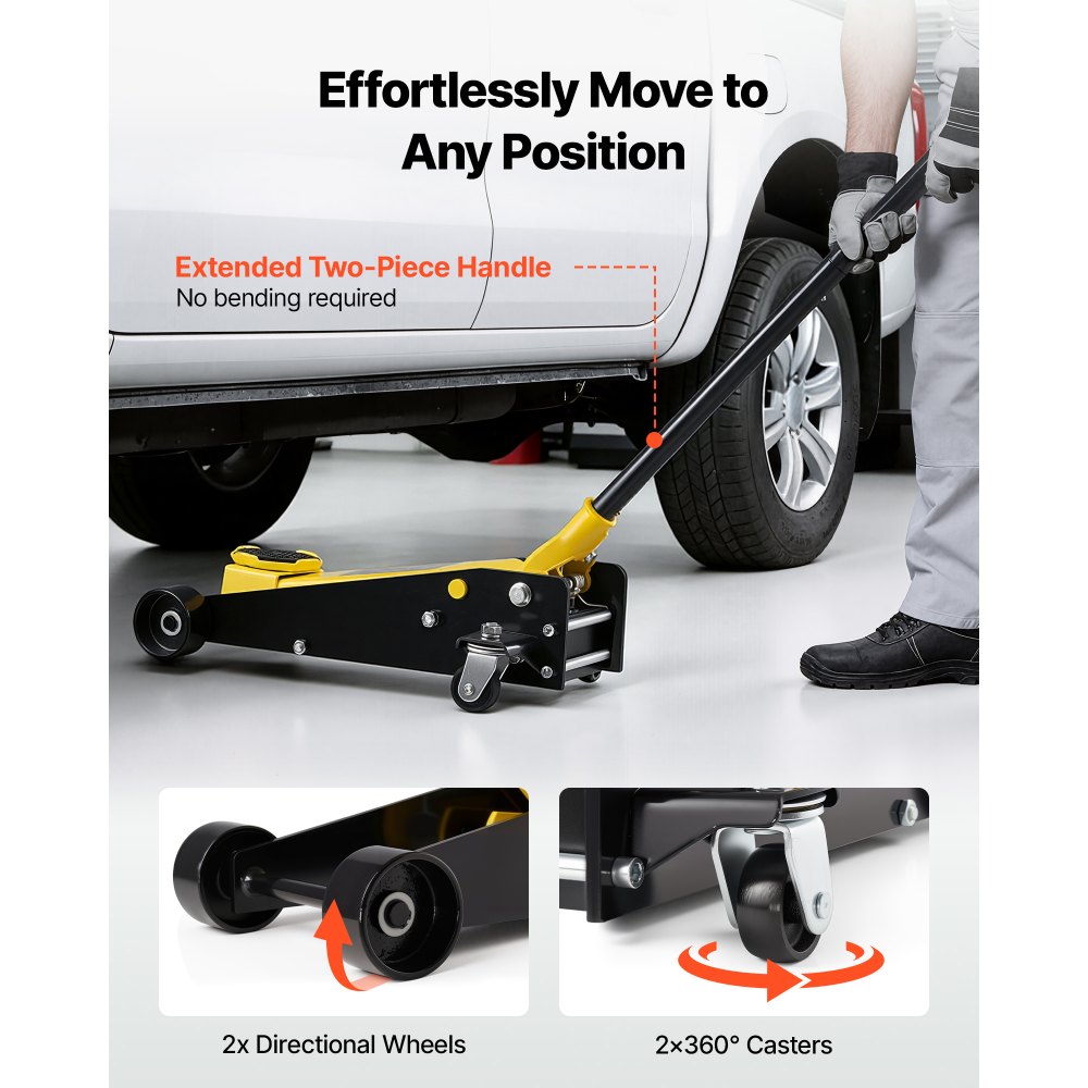 VEVOR hydraulische krik met een dagelijks hefvermogen van 3 ton, hydraulische krik met een hefhoogte van 130-500 mm, 125 mm rubberen steun en enkele cilinder, stalen autokrik met 360° mobiliteit voor auto's, SUV's, pick-ups en werkplaatsen.