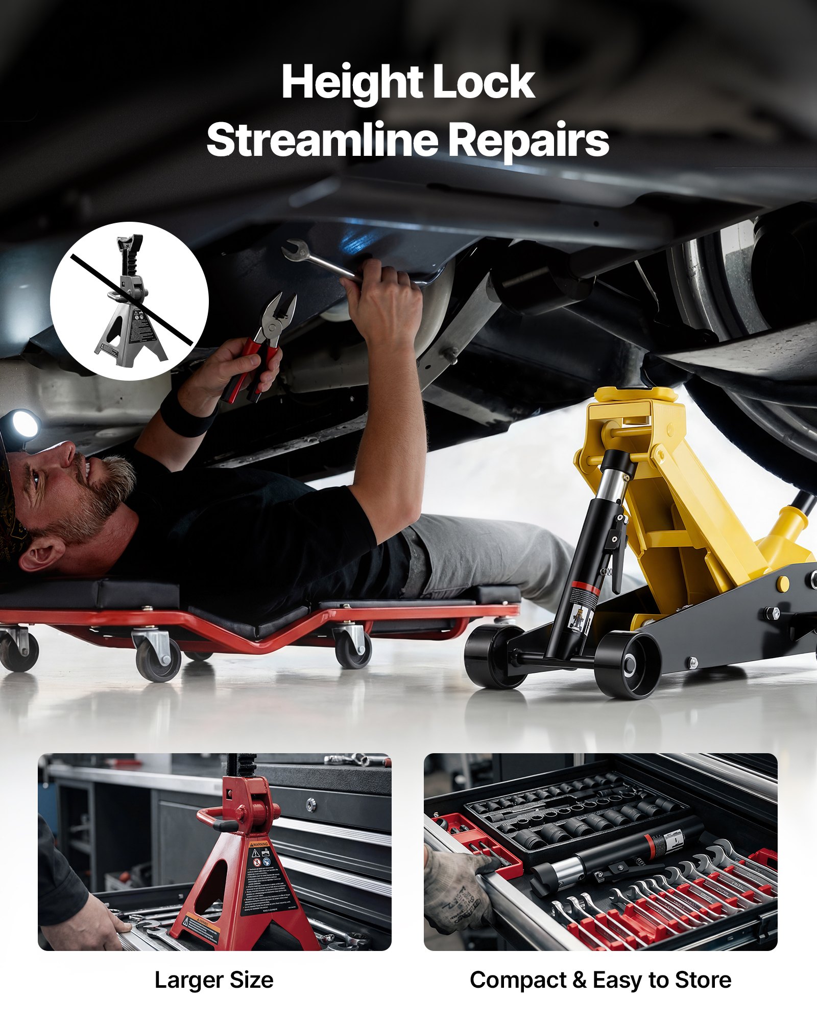 VEVOR hydraulische krik met een dagelijks hefvermogen van 3 ton, hydraulische krik met een hefhoogte van 130-500 mm, 125 mm rubberen steun en enkele cilinder, stalen autokrik met 360° mobiliteit voor auto's, SUV's, pick-ups en werkplaatsen.