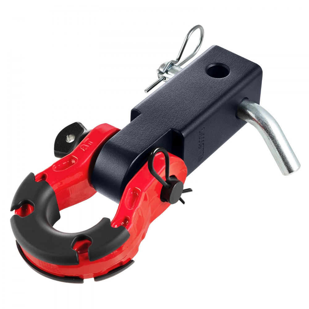 VEVOR trailer hitch receiver with red and black clamp and metal pin.