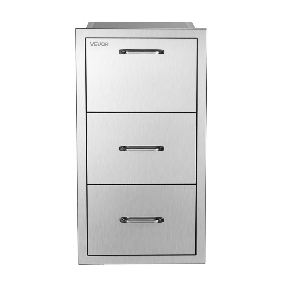 VEVOR Keukenlade voor buiten, 367x520x721 mm (bxdxh), keukenrolhouder voor het opbergen van keukenrollen bij grill-eilanden, terrasbars en grillstations, roestvrij staal, met handgreepafstand van 128 mm en afgesloten opbergruimte.