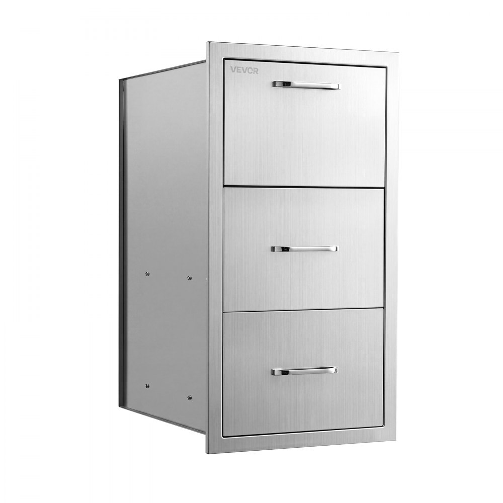 VEVOR Keukenlade voor buiten, 367x520x721 mm (bxdxh), keukenrolhouder voor het opbergen van keukenrollen bij grill-eilanden, terrasbars en grillstations, roestvrij staal, met handgreepafstand van 128 mm en afgesloten opbergruimte.