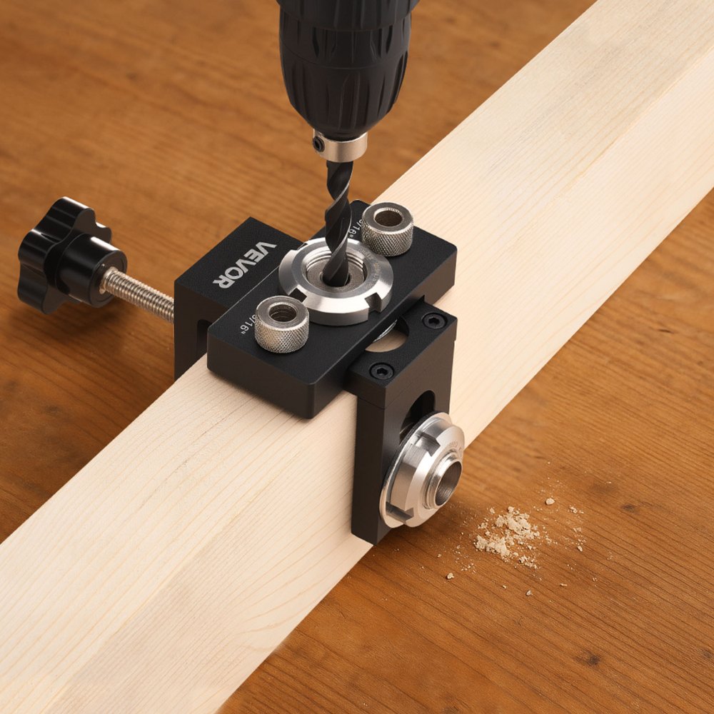 VEVOR Deuvelboorset Zelfcentrerende deuvelboormal voor rechte gaten, houtverbindingsgereedschap met 3 boormaten 6,4/7,9/15 mm, boormal met verstelbare breedte voor houtbewerking