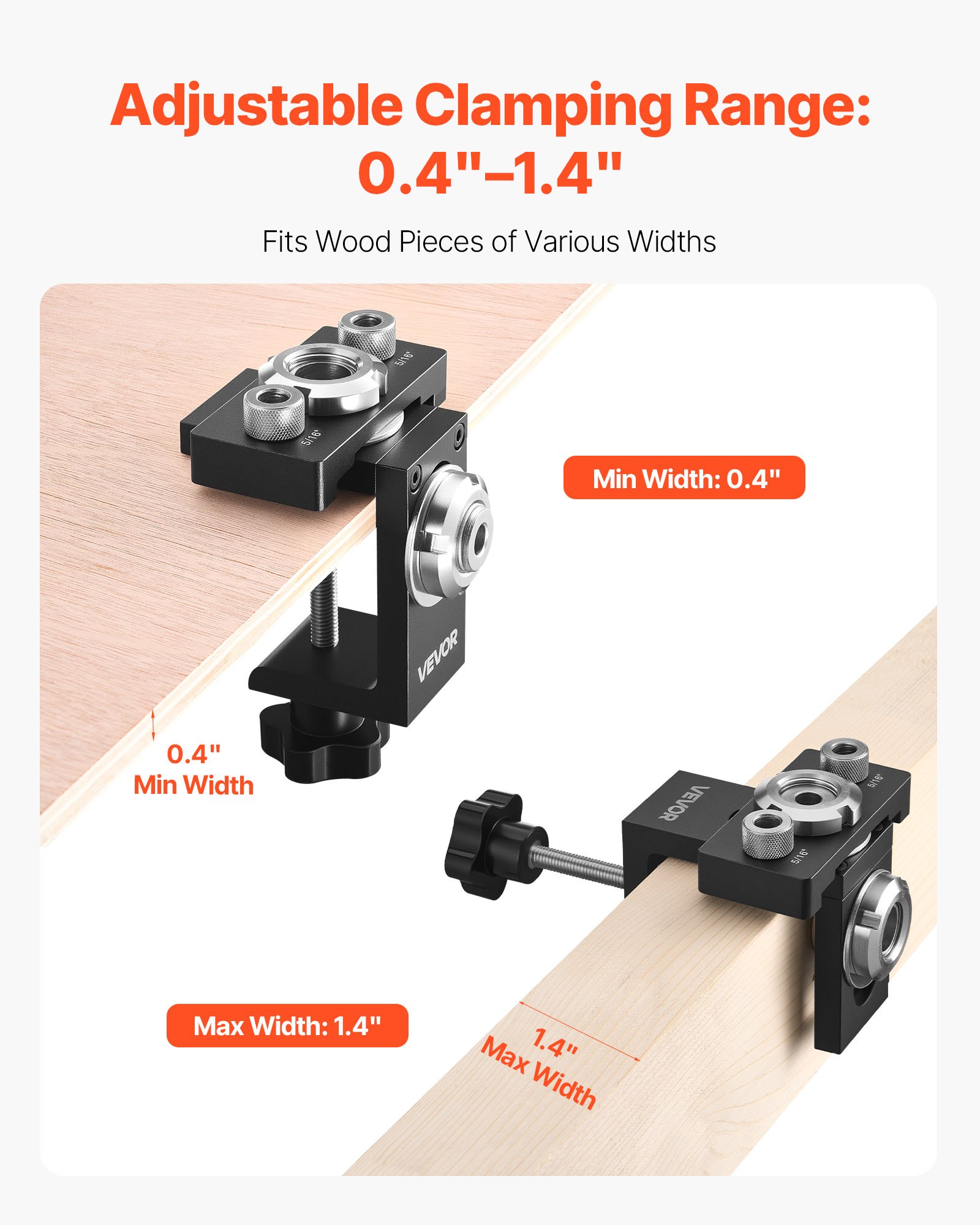 VEVOR Deuvelboorset Zelfcentrerende deuvelboormal voor rechte gaten, houtverbindingsgereedschap met 3 boormaten 6,4/7,9/15 mm, boormal met verstelbare breedte voor houtbewerking