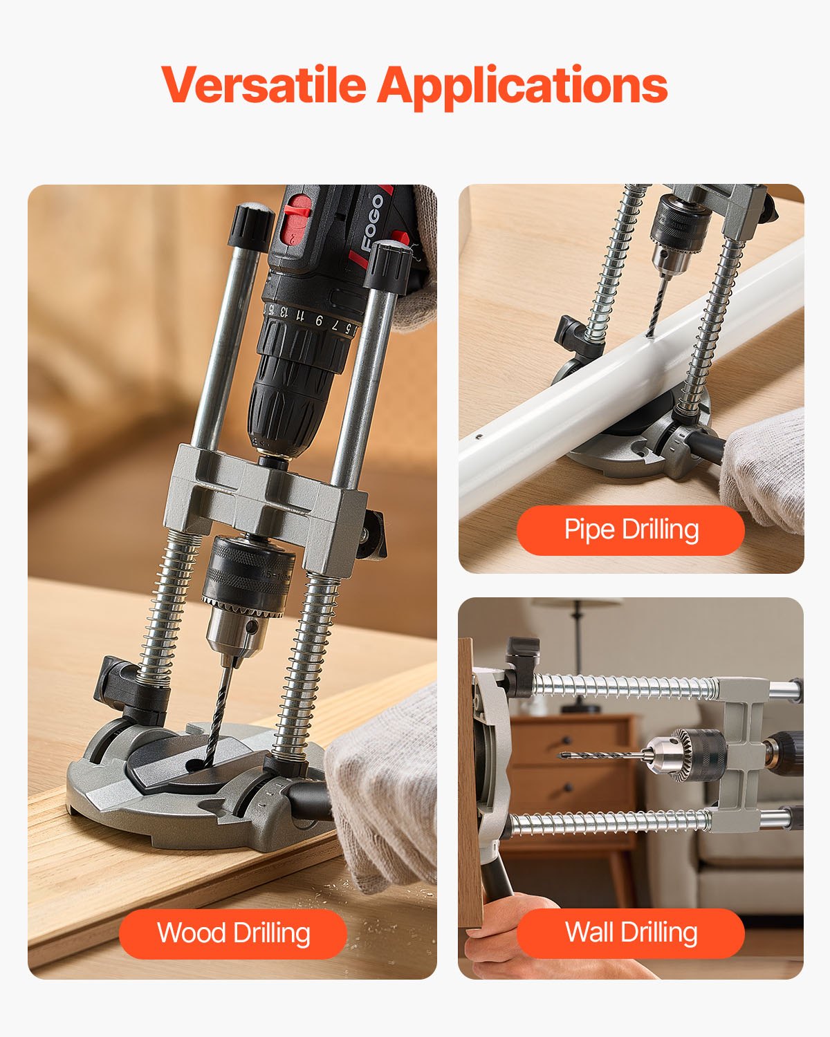 VEVOR Drill Guide, Multi-Angle Press Portable Precision Drilling Guide Jig Attachment, with Large Handle and Mounting Holes, Aluminum Alloy, for Drilling Angled or Straight Holes, for Wood Working