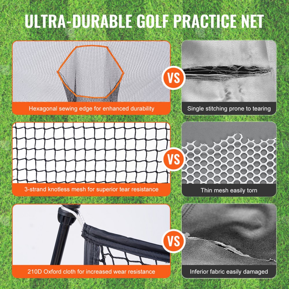 VEVOR Golf Practice Net, Gigantisch 3,2 x 2,1 m golfnet, Persoonlijke Indoor/Outdoor Driving Range, Draagbaar golfhulpnet voor thuis met doel/glasvezelframe/draagtas, cadeau voor mannen, golfliefhebbers