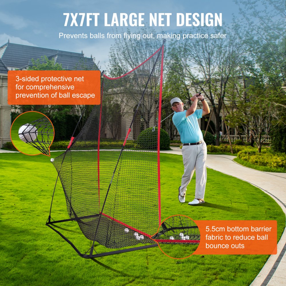 VEVOR Golf Practice Net, Gigantisch 2,3 x 2,1 m golfnet, Persoonlijke driving range voor binnen- en buitengebruik, Draagbaar golfhulpnet voor thuis met stevig frame van glasvezel en draagtas, Cadeau voor mannen, Golfliefhebbers