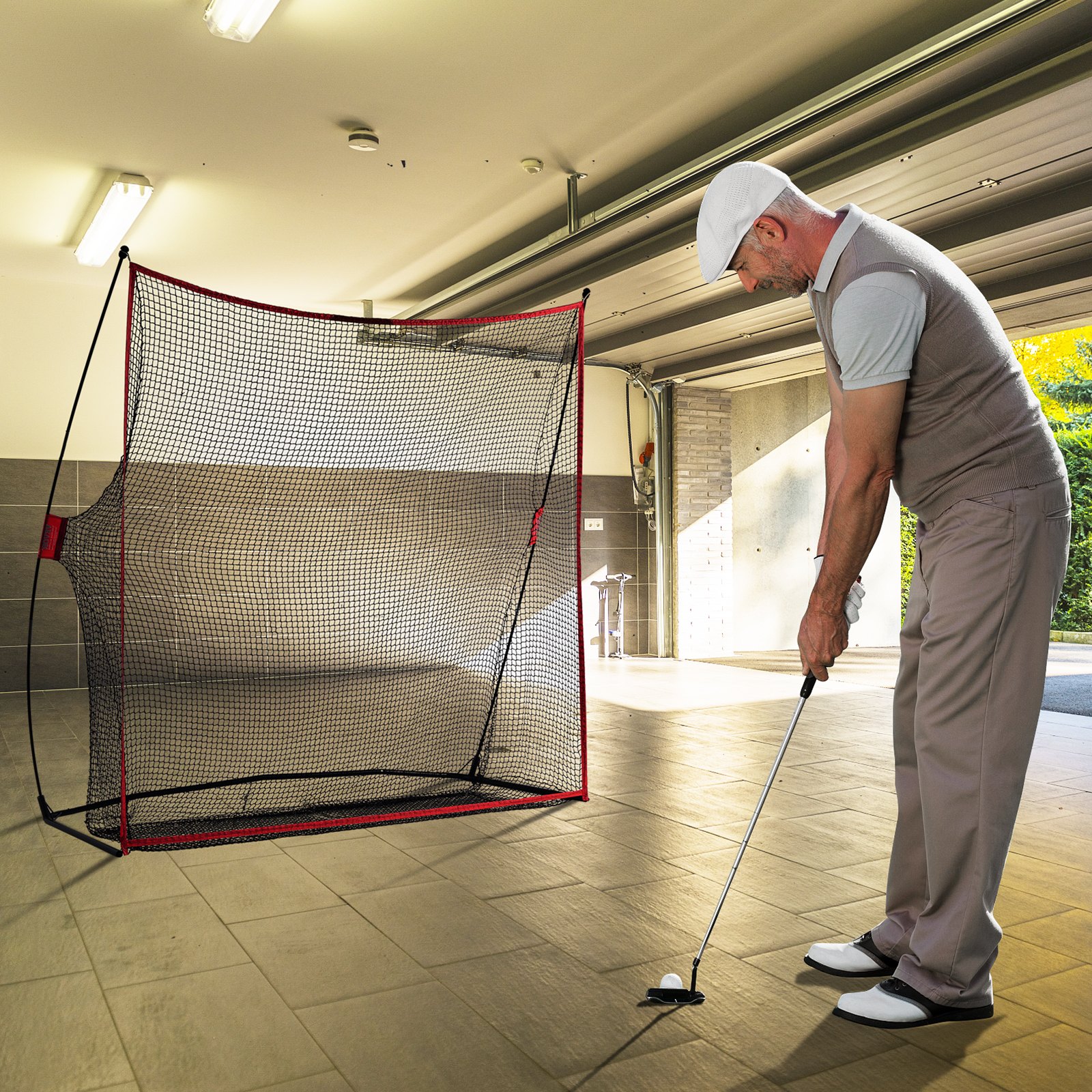 VEVOR Golf Practice Net, Gigantisch 2,3 x 2,1 m golfnet, Persoonlijke driving range voor binnen- en buitengebruik, Draagbaar golfhulpnet voor thuis met stevig frame van glasvezel en draagtas, Cadeau voor mannen, Golfliefhebbers