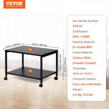 VEVOR Printer Stand, Under Desk 2 Tier Printer Stand, Printer Cart with Storage Shelves for Printer, Scanner, Fax, Home Office Use, CARB Certified, Black