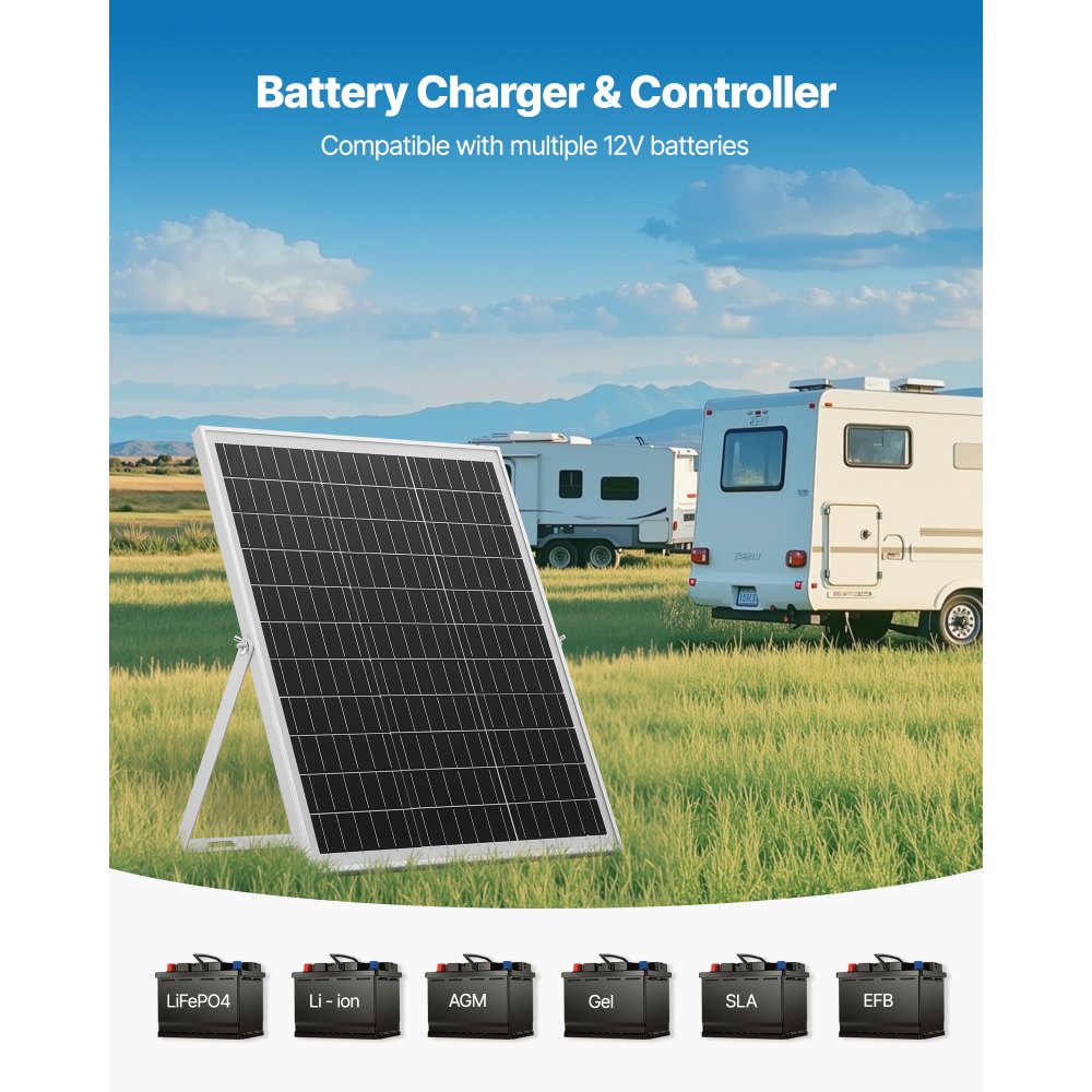 VEVOR 12V monokristallijn zonnepaneelset 25W, acculader met slimme MPPT-controller en verstelbare montagebeugel, IP67 waterdicht voor auto, boot, camper, motortrailer