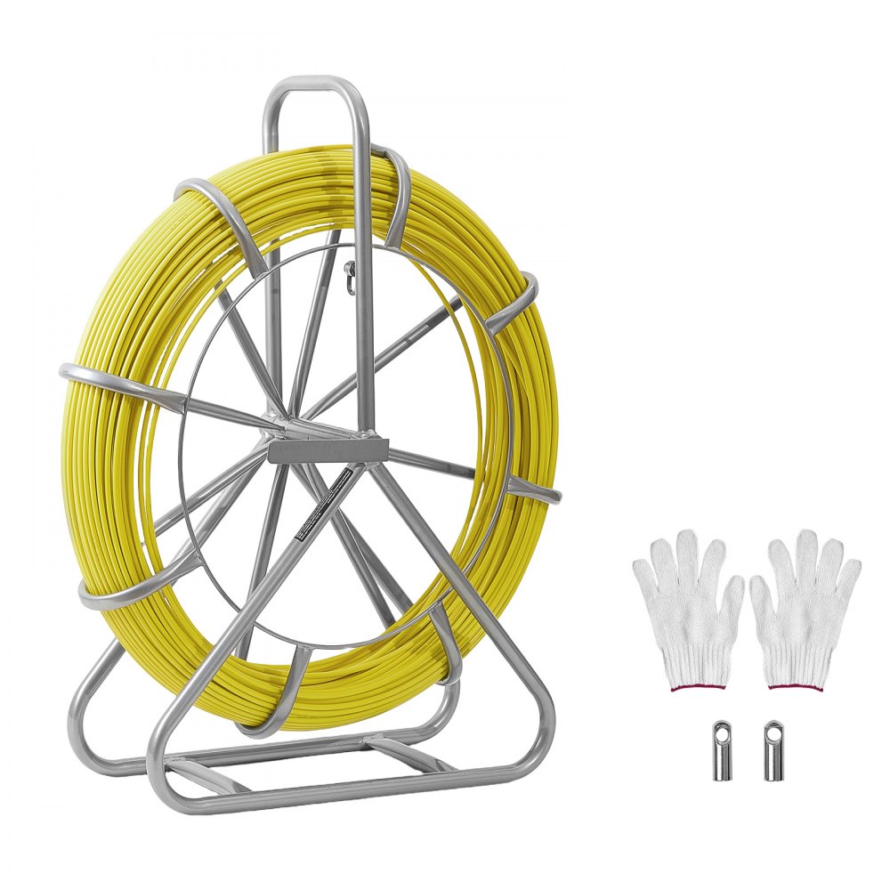 VEVOR glasvezel kabelhaspel 100 m Ø6,3 mm glasvezelstang, trekveer met standaard, kabeltrekhulp met markeringen, kabelinrijger, kabeltrekker voor muren en elektrische installatiebuizen, niet-geleidend