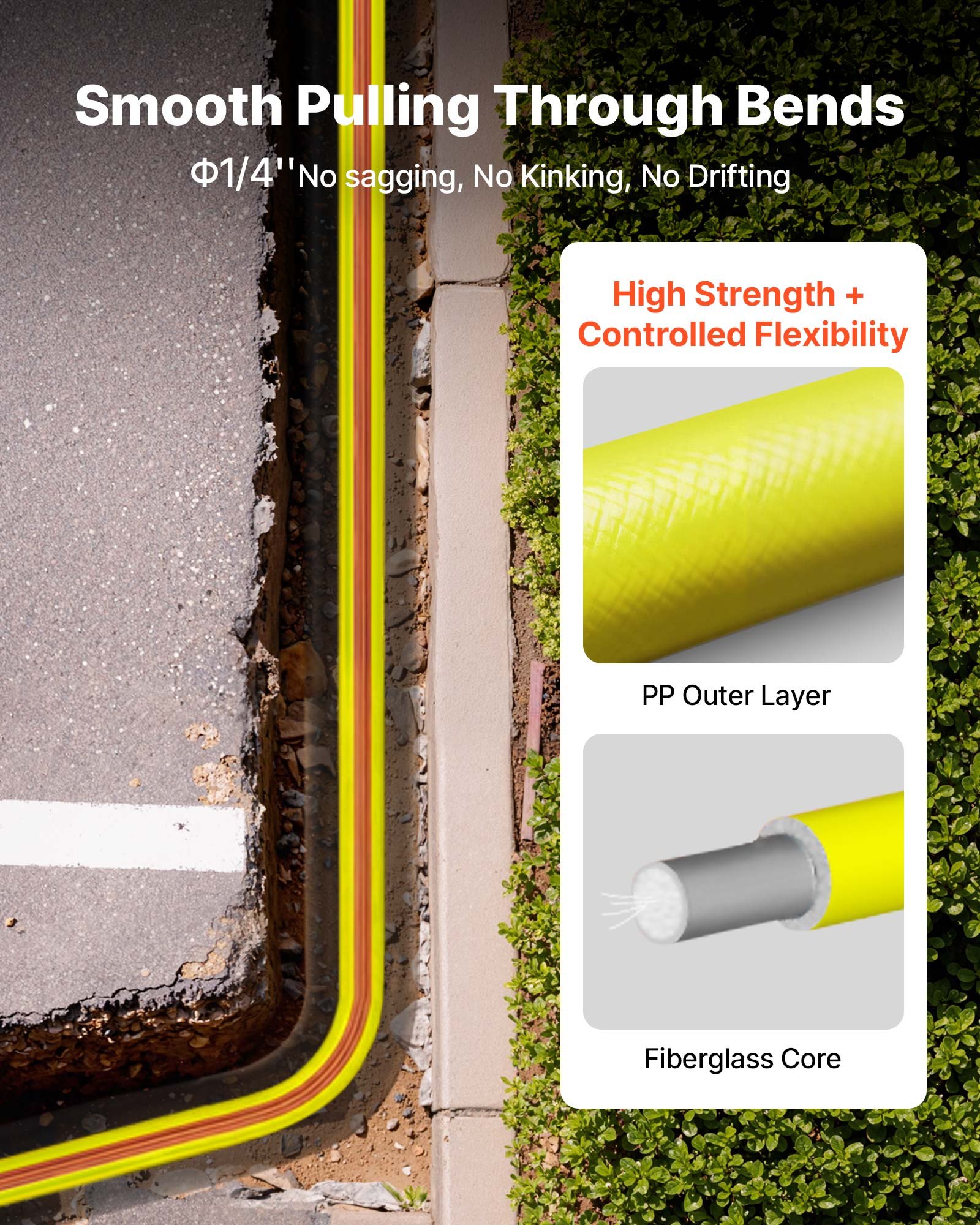 VEVOR glasvezel kabelhaspel 100 m Ø6,3 mm glasvezelstang, trekveer met standaard, kabeltrekhulp met markeringen, kabelinrijger, kabeltrekker voor muren en elektrische installatiebuizen, niet-geleidend