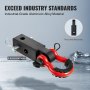 VEVOR trailer hitch receiver in industrial-grade aluminum alloy, fits 2-inch receivers, red shackle attached.